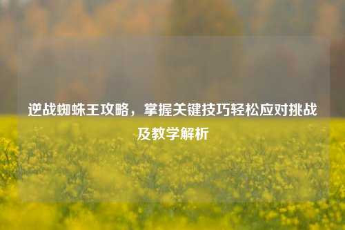 逆战蜘蛛王攻略，掌握关键技巧轻松应对挑战及教学解析